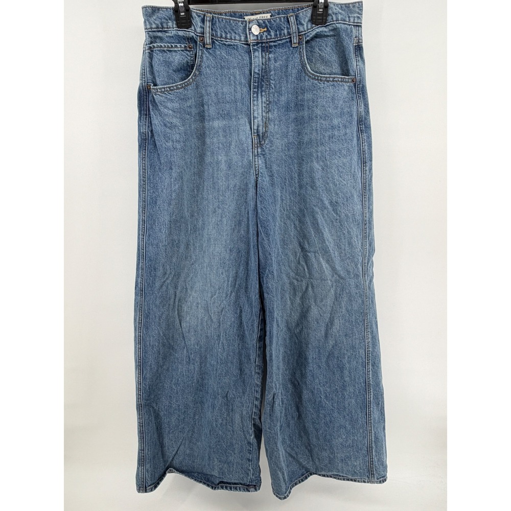 We The Free Free‎ People CRVY Good Luck Mid-Rise Barrel Jeans Blue Denim Size 32
